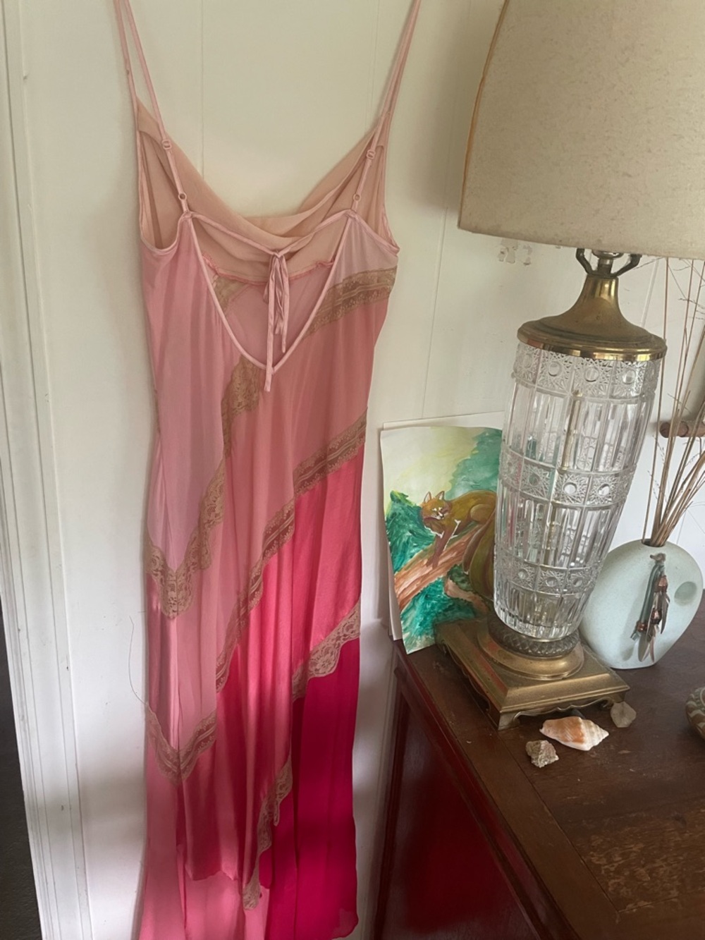 Vintage Victorias Secret Silk Gown Lace , pink, peach - Picture 5 of 5